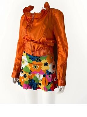Vintage 90’s / Y2K Just In Time Floral Jeans Ruffled Mini Skirt Made In Italy